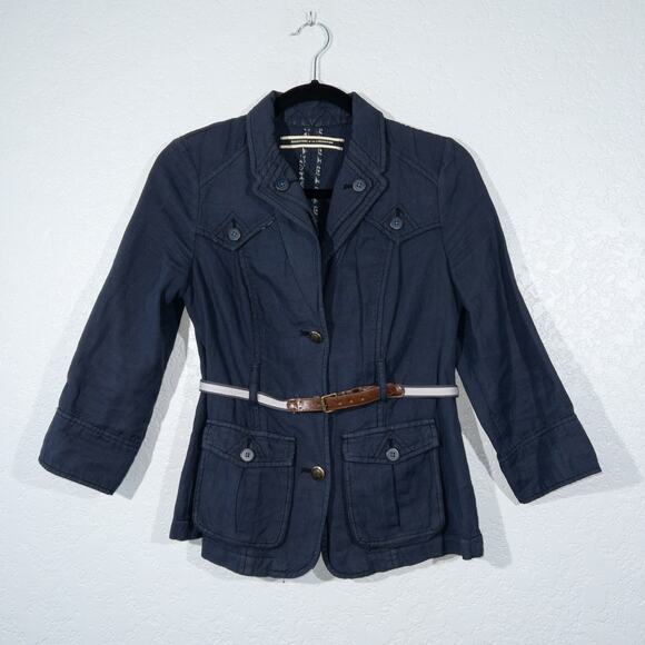 Daughters of Liberation Anthropologie Navy Blue Belted Jacket Size 4 - Picture 1 of 8